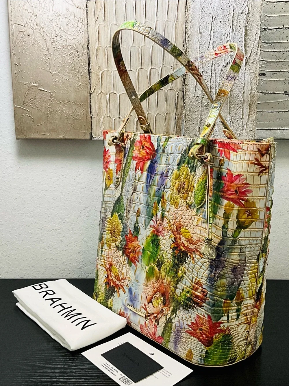 Brahmin Ezra SUCCULENT BLOOM MELBOURNE DI Floral Tote Bag W/Eye